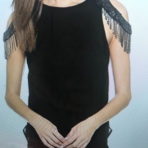 Haute Hippie Black Cold Shoulder Bead Top